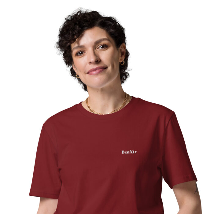 X Fashion Unisex T-Shirt Bio Burgundy Design Detail