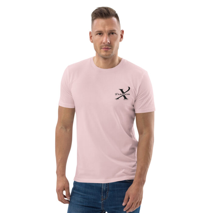 Premium Bio T-Shirt Herren Cotton Pink Schwarze Stickerei X Fashion