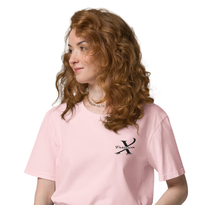 Premium Bio T-Shirt Damen Cotton Pink Schwarze Stickerei Detail