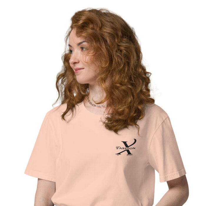 Premium Bio T-Shirt Damen Fraiche Pêche Schwarze Stickerei Detail