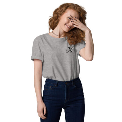 Premium Bio T-Shirt Damen Heather Grau Schwarze Stickerei X Fashion