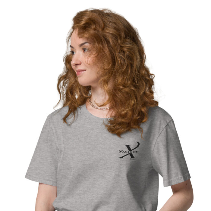 Premium Bio T-Shirt Damen Heather Grau Stickerei Detail X Fashion