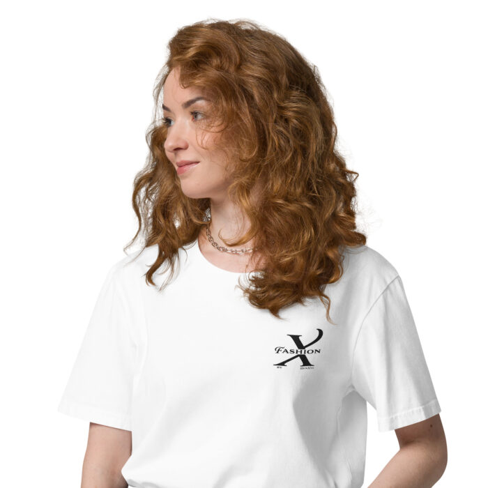 Premium Bio T-Shirt Damen Weiß Schwarze Stickerei Detail X Fashion